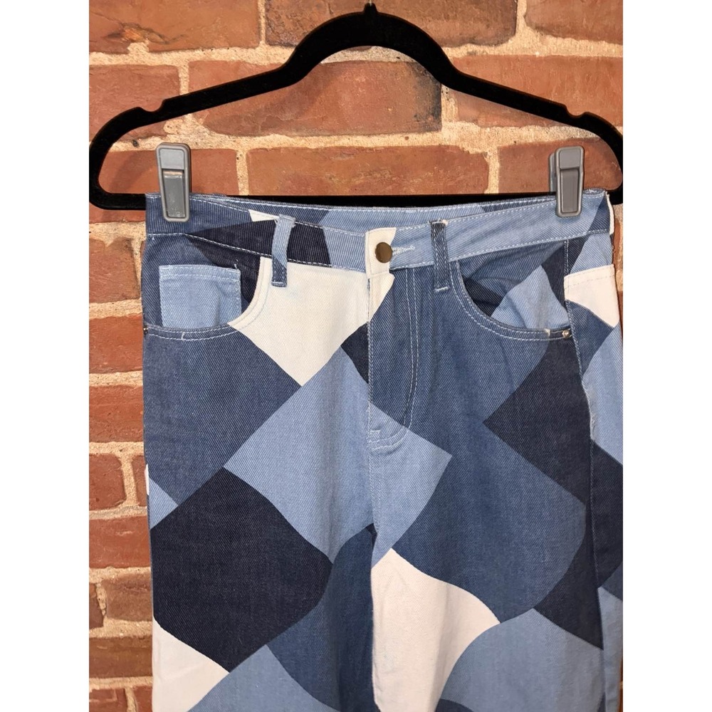 Blue White‎ Diamond Pattern Wide Leg Jeans - Picture 2 of 9